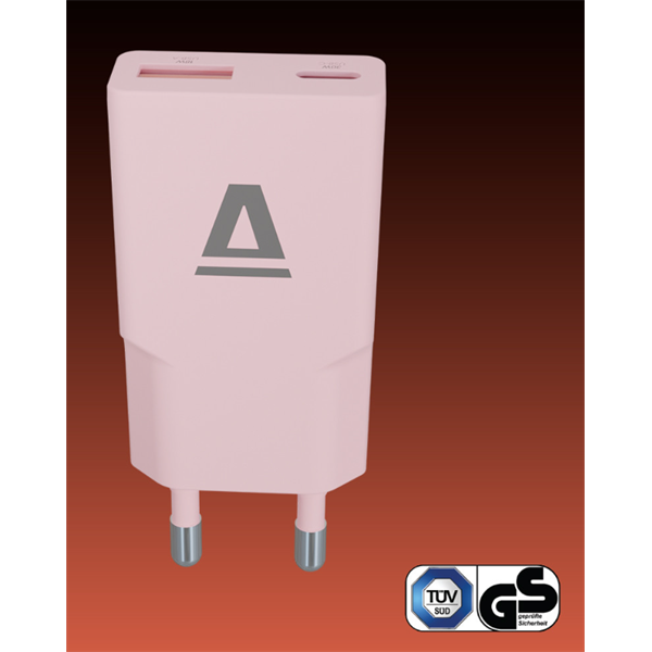 AVAX Hálózati töltő USB-A USB-C 30W Nano Slim rózsaszín