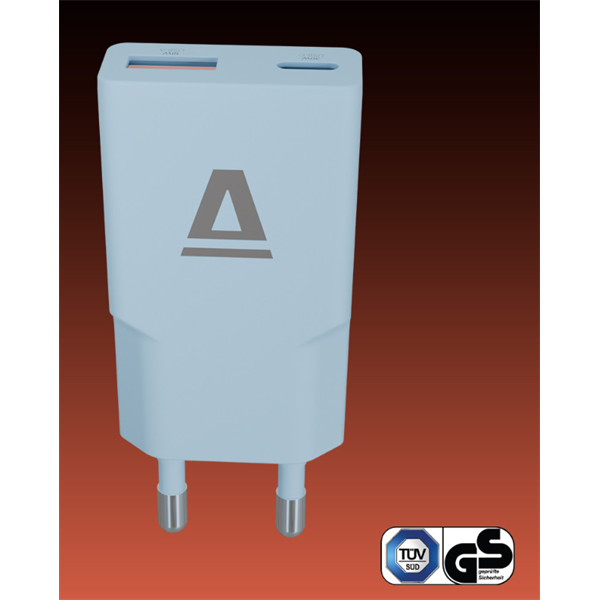 AVAX Hálózati töltő USB-A USB-C 30W Nano Slim világoskék