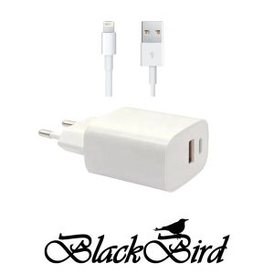 BLACKBIRD Hálózati Adapter T131 25W + Lightning kábel 1m, Fehér