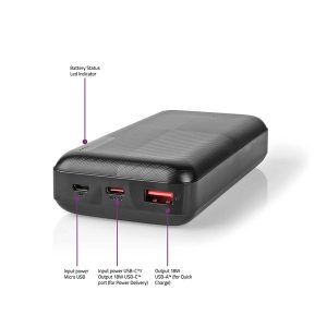 Nedis UPBKPD20000BK powerbank, hordozható külső akkumulátor, power bank 20000mAh