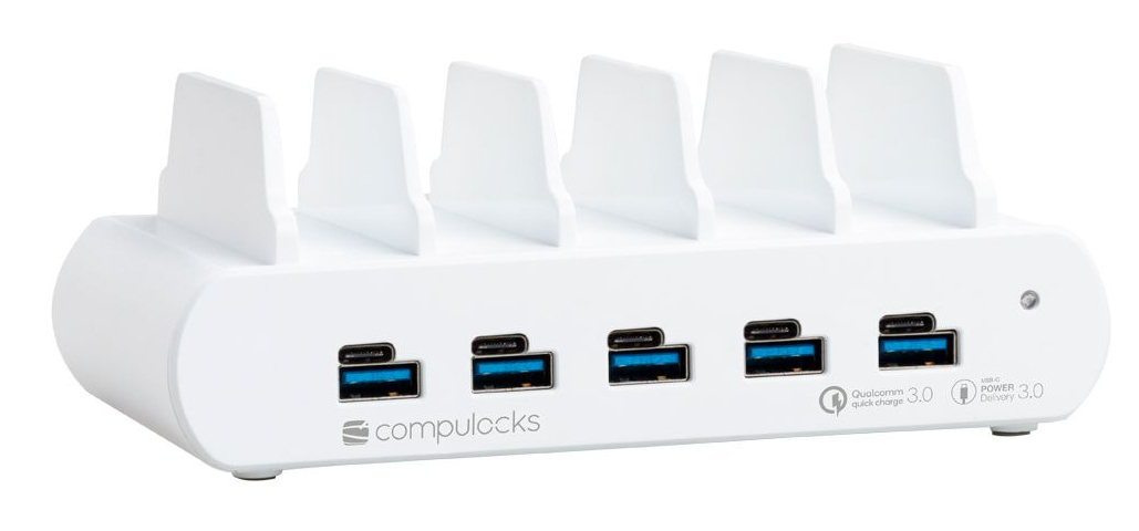 5 PORT USB AND USB-C MULTIPLE TABLET CHARGING STATION WHITE