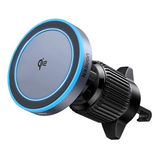 UGREEN Autós Mágneses Vezeték nélküli töltő, Qi2, 15W, Szellőzőrácsra szerelhető, szürke