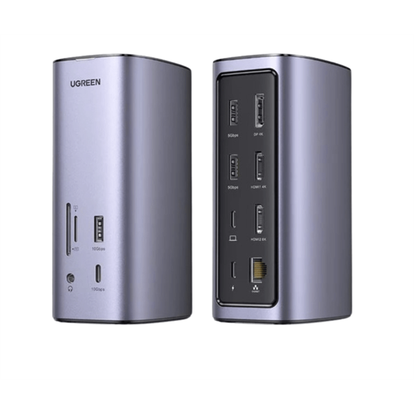 UGREEN Dokkoló állomás 12 az 1-ben, Triple Display, 8K@30Hz, USB 3.1 HUB, Ethernet, HDMI 2.1, DP 1.2, 100W, szürke