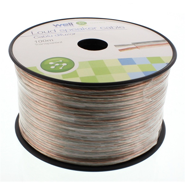 WELL Hangszóró kábel, audio kábel, 2x1,00, 100m, átlátszó