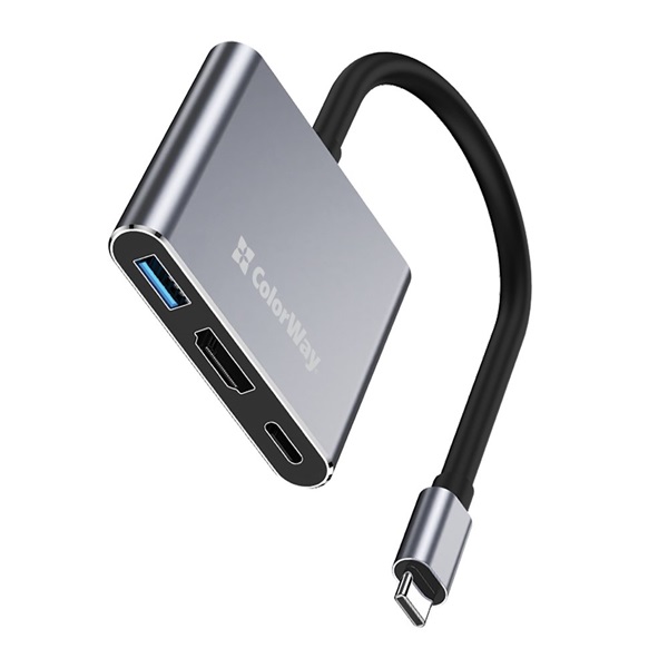 COLORWAY USB hub (dokkolóállomás) ColorWay USB-C 3 az 1-ben Type C PD 100W/USB3.0/HDMI 4K (CW-HUB08)