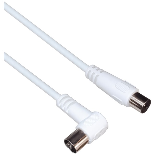 PREMIUMCORD Antenna kábel, koax, 90° hajlított csatlakozó, TV-hez,  5m, fehér