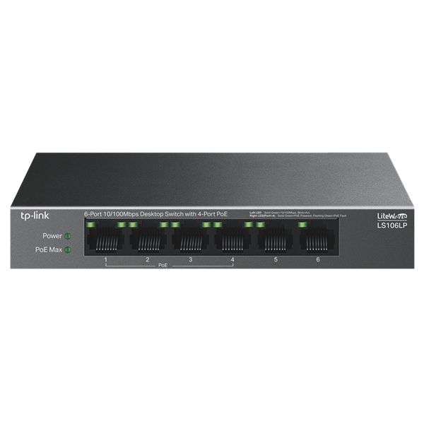 TP-LINK LS106LP 6-Port 10/100Mbps Desktop Switch with 4-Port PoE