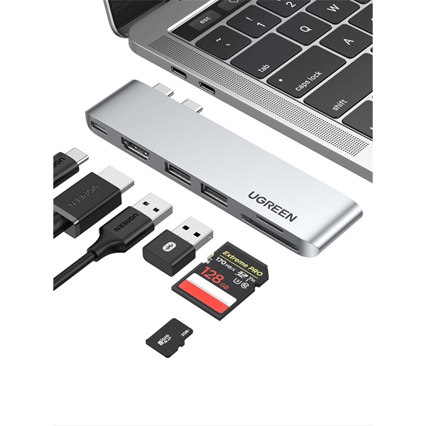 UGREEN Dokkoló állomás 6 az 1-ben, 4K×2K@30Hz, USB 3.0 HUB, HDMI, USB-C, USB-A, 5Gbps, szürke