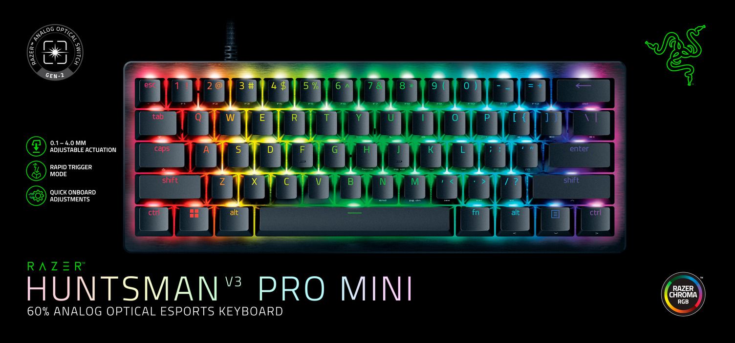 Razer Huntsman V3 Pro Mini USB angol (US) gaming Razer Gen-2 optikai billentyűzet fekete