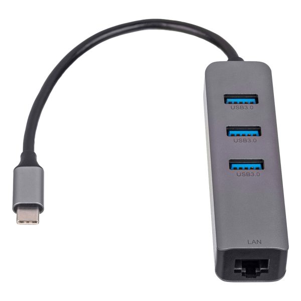 Akyga AK-AD-66 1Gb/s USB-C RJ45 hálózati adapter +3 portos USB 3.0 HUB
