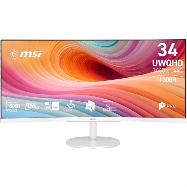 MSI PRO MP341CQW E12 - 34" UWQHD VA ívelt 120Hz DP HDMI monitor, fehér
