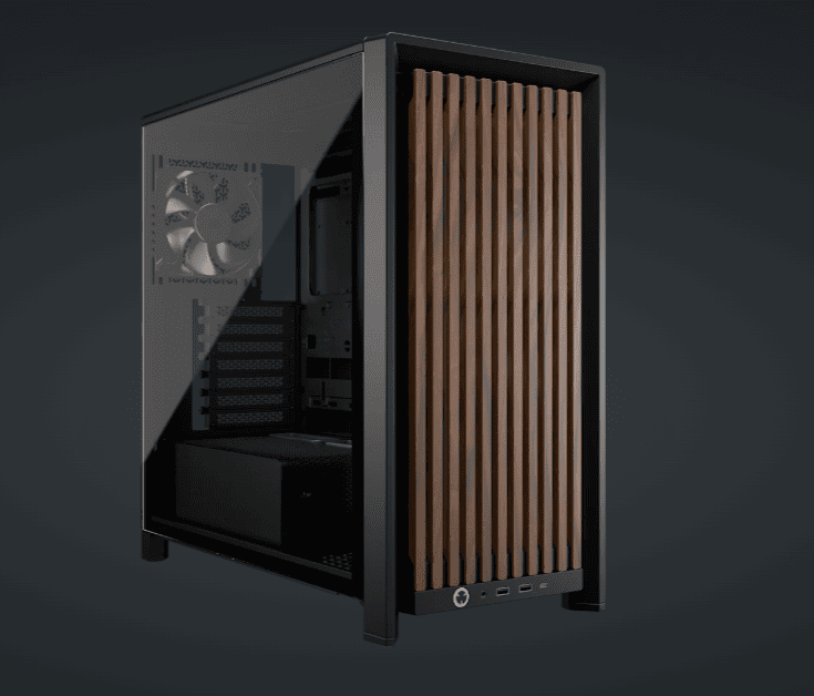 Corsair FRAME 4000D RS WOOD táp nélküli ablakos Mid Tower számítógépház fekete-barna