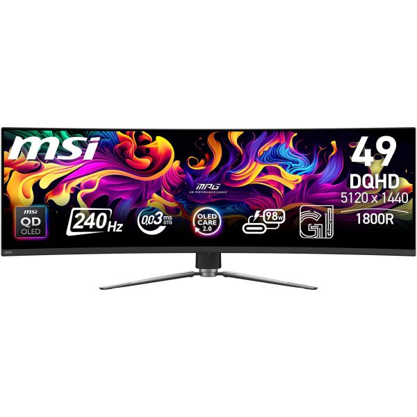 MSI MPG 491CQPX QD-OLED 49" ívelt Quantum Dot OLED gaming monitor fekete 240Hz G-Sync (USB-C: 98W)