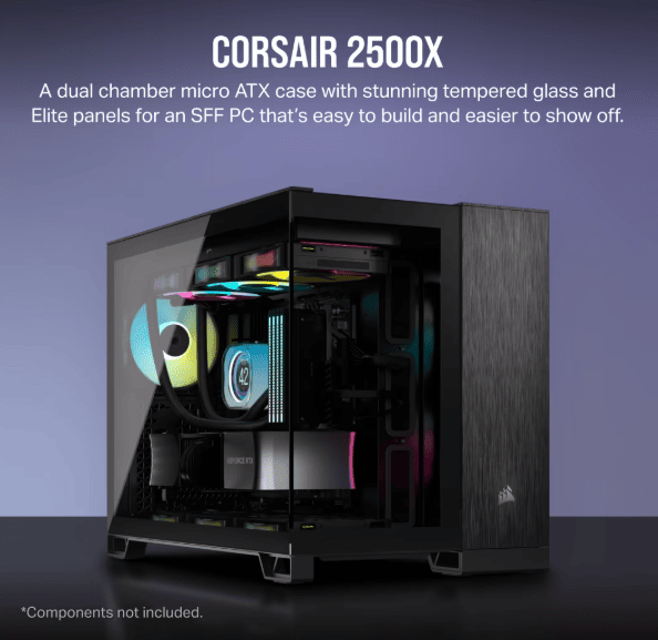 Corsair 2500X TG Dual-chamber táp nélküli ablakos MT Mini Tower számítógépház fekete-szürke