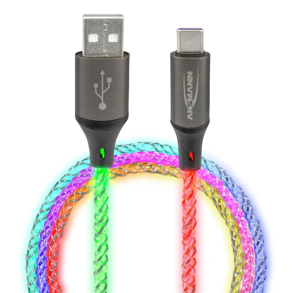 ANSMANN Kábel USB, USB-A – USB-C, LED világításos, 1m