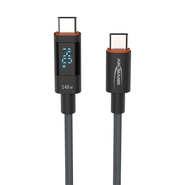 ANSMANN Kábel USB, USB-C – USB-C, LED kijelző, 1,2m