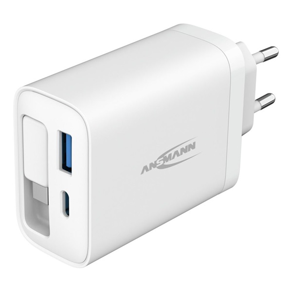 ANSMANN hálózati töltő USB Töltő, 3 portos, USB-A, USB-C, 30 W, PD230, kábellelm fehér