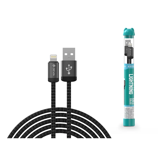 DEVIA ST101708 Gracious Tube USB/Lightning adat-és töltőkábel, fekete, 1m