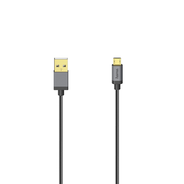HAMA 200500, MICRO USB KÁBEL, 480 MBPS, METÁL, 0,75 M, FEKETE