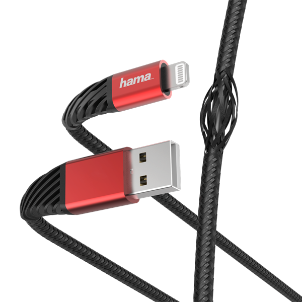 HAMA 201538, FIC E3 ADATKÁBEL  LIGHTNING "EXTREME" 1,5M, FEKETE-PIROS