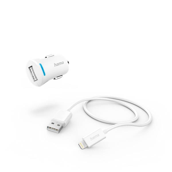 HAMA 201610, FIC E3 AUTÓS TÖLTŐ SZETT (2,4A) LIGHTNING - USB ADATKÁBELLEL, FEHÉR