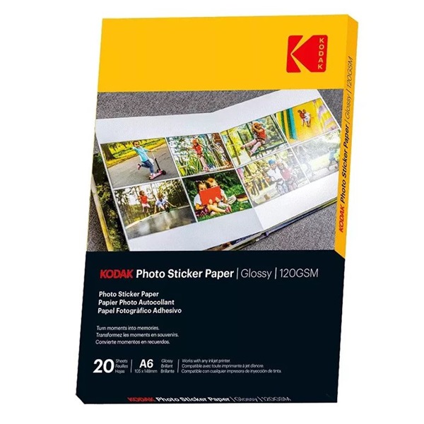 KODAK fotópapír ragasztható matrica, A4, 21x29,7cm, fényes, 120g, 10db