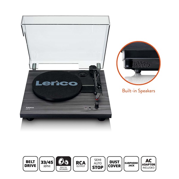 Lenco LS-10BK lemezjátszó beépített hangszórókkal, MDF ház