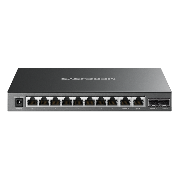 MERCUSYS Switch 12x1000Mbps(8xPOE+) + 2xSFP, Fémházas Asztali, MS112GMP