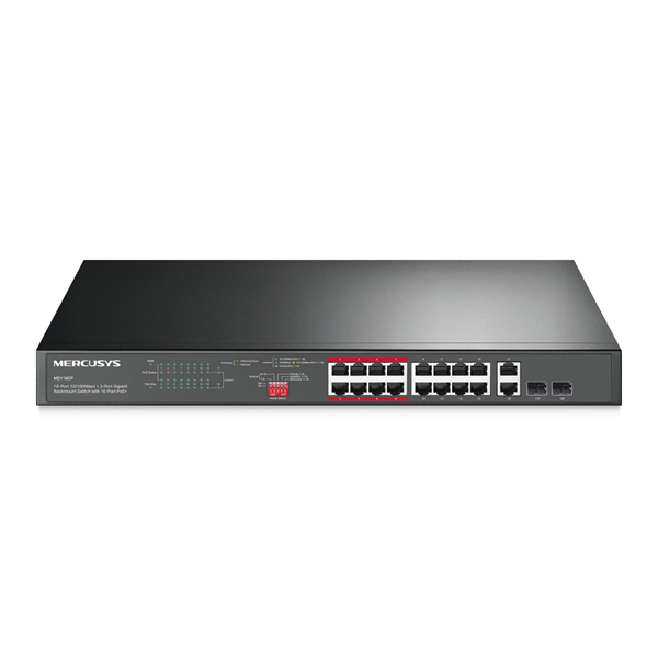 MERCUSYS Switch 18x1000Mbps(16xPOE+) + 2xSFP, Fémházas Asztali Rackes, MS120GP