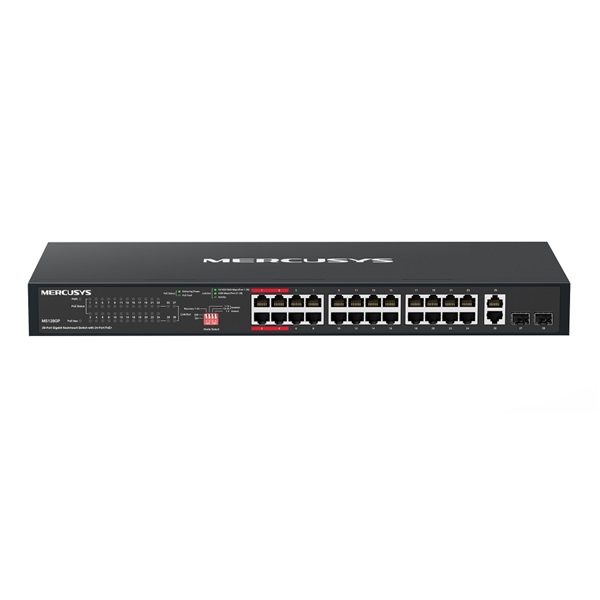MERCUSYS Switch 28x1000Mbps(24xPOE+) + 2xSFP, Fémházas Asztali Rackes, MS128GP