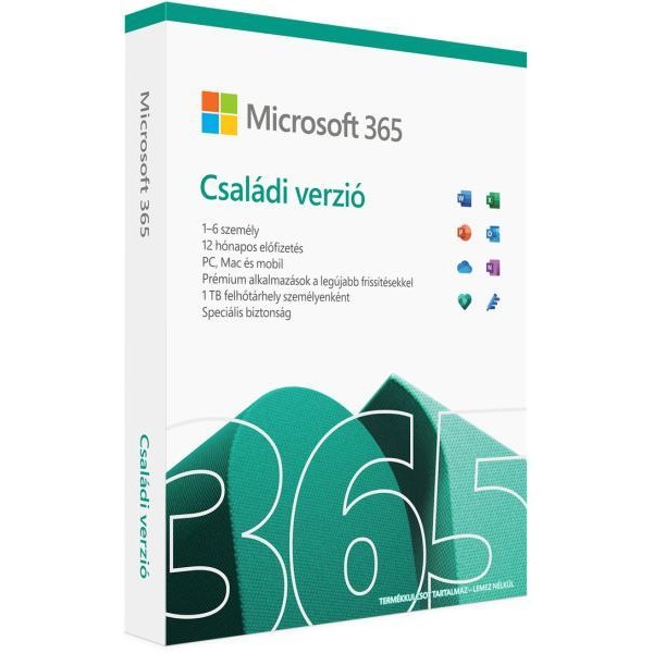 Microsoft 365 Family Hungarian EuroZone Subscr 1YR Medialess FY25H2 irodai szoftver BOX