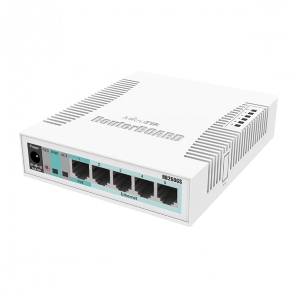 MIKROTIK Switch/Router RB260GS 5x1000Mbps + 1x1000Mbps SFP, Asztali, CSS106-5G-1S