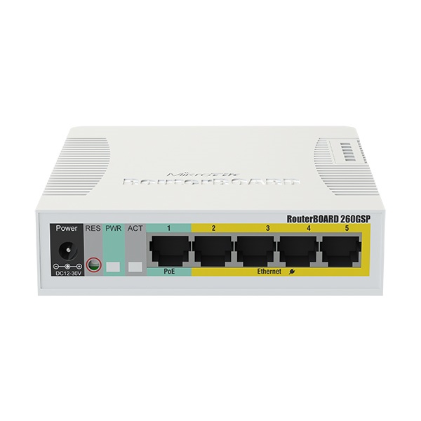 MikroTik RouterBOARD 260GSP 5-port Gigabit smart switch with SFP cage, SwOS, pla