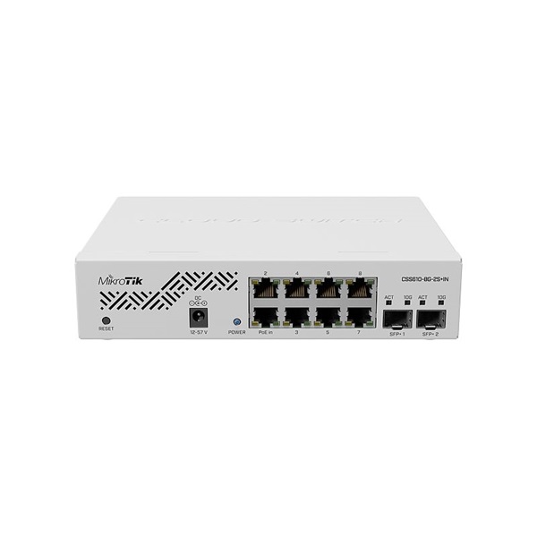 MIKROTIK Switch 8x1000Mbps + 2x10000Mbps SFP+, Rackes, CSS610-8G-2S+IN