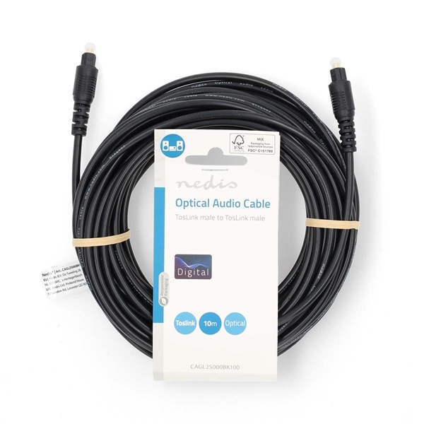 Nedis CAGL25000BK100 optikai audio kábel, TosLink dugó, hossz 10m