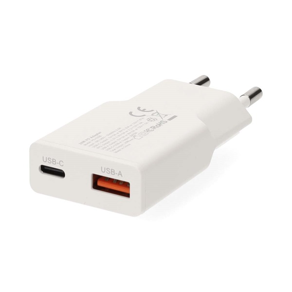 Nedis WCHA20WT gyorstöltő USB-A / USB-C töltő, GaN, PD3.0, 20W, fehér