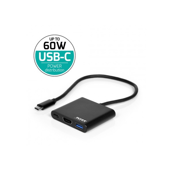 Port Designs Mini 3-port USB-C dokkoló fekete