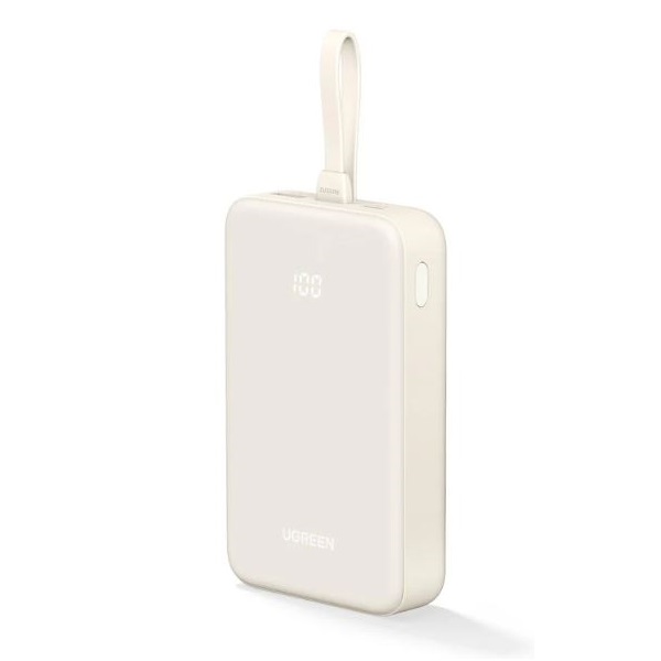 UGREEN PB505 powerbank Type-C+USB aljzat (20000mAh, 165W, PD gyorstöltő 3.0, LED kijelző + fix Type-C kábel) FEHÉR