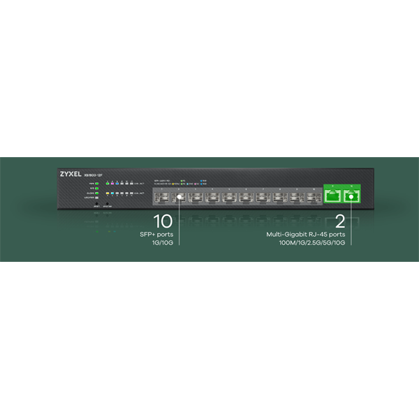 ZYXEL Switch 10x10Gigabit SFP+ + 2x10G, Menedzselhető Rackes, XS1930-12F-ZZ0101F
