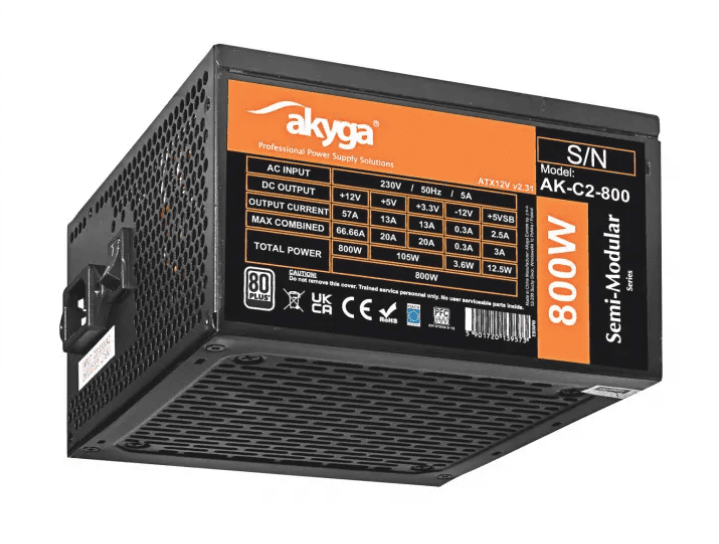 Akyga AK-C2-800 Semi-Modular ATX desktop tápegység 800W 80+ BOX