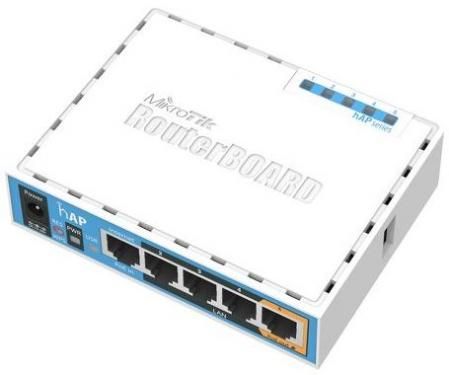 MikroTik hAP with 650MHz CPU, 64MB RAM, 5xLAN, built-in 2.4Ghz 802.11b/g/n 2x2 t