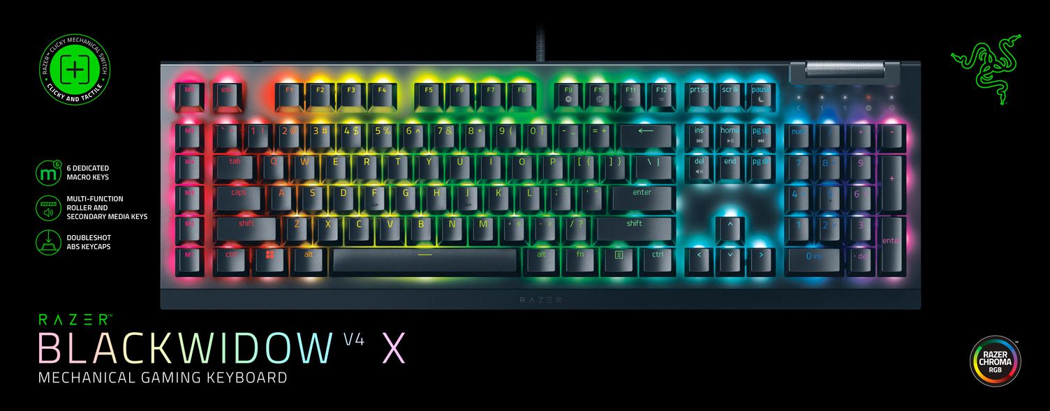 Razer BlackWidow V4 X USB angol (US) gaming Razer Green mechanikus billentyűzet fekete
