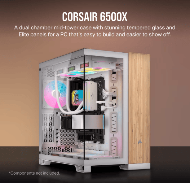 Corsair 6500X TG Dual-chamber táp nélküli ablakos Mid Tower számítógépház fehér-barna