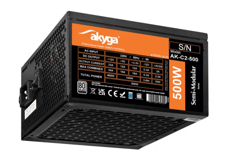 Akyga AK-C2-500 Semi-Modular ATX desktop tápegység 500W 80+ BOX