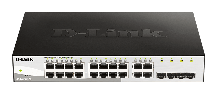 D-LINK Switch 16x1000Mbps + 4xGigabit kombó SFP Menedzselhető Rackes, DGS-1210-20/E
