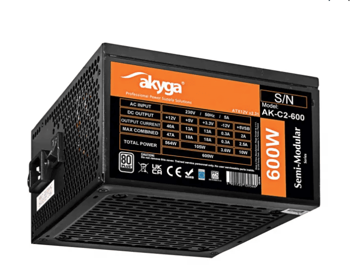 Akyga AK-C2-600 Semi-Modular ATX desktop tápegység 600W 80+ BOX