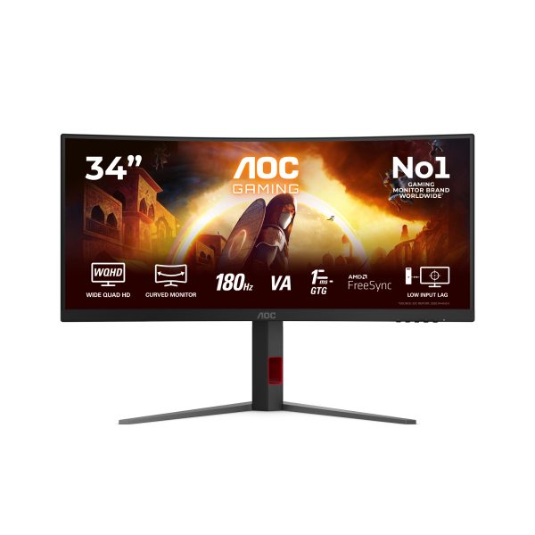 AOC Ívelt Gaming 180Hz Fast VA monitor 34" CU34G4, 3440x1440, 21:9, 300 cd/m2, 0.5 ms, HDMIx2/DisplayPort