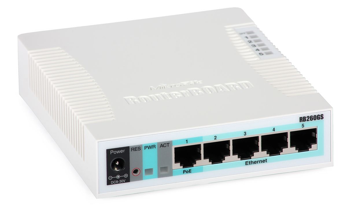 MIKROTIK Switch/Router RB260GS 5x1000Mbps + 1x1000Mbps SFP, Asztali, CSS106-5G-1S