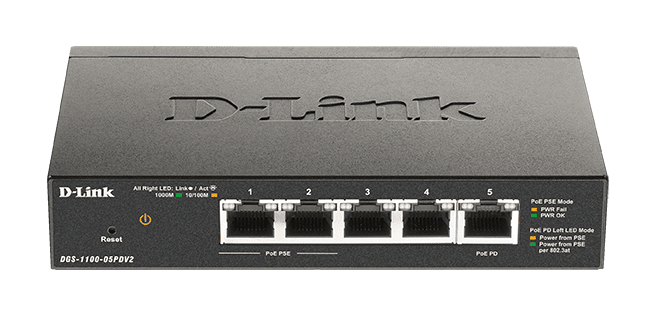 D-LINK Switch 5x1000Mbps(2xPOE) Fémházas Asztali Menedzselhető, DGS-1100-05PDV2