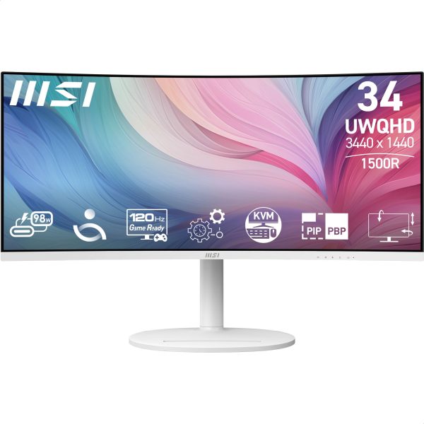 MSI Modern MD342CQPW 34" ívelt VA LED monitor fehér 120Hz (USB-C: 98W)